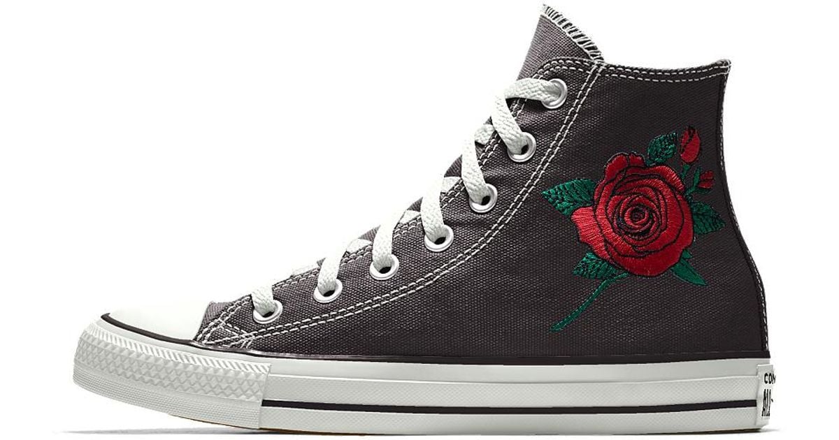 Converse Custom All Star Rose Embroidery High Top Shoe in Black for | Lyst