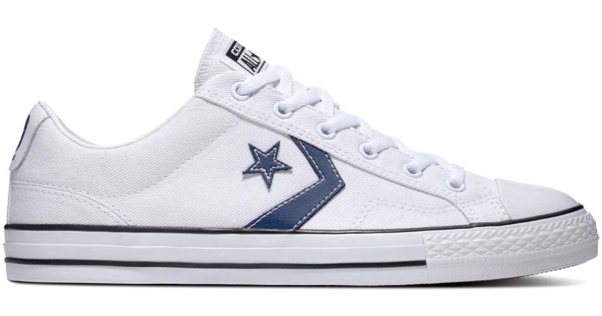 white converse with blue star