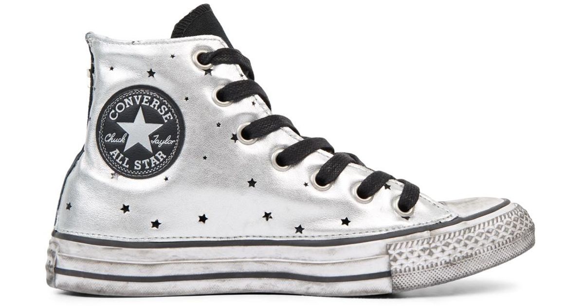 converse silver leather