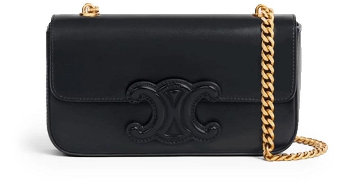 Celine Chain Shoulder Bag Cuir Triomphe In Shiny Calfskin In Black ...