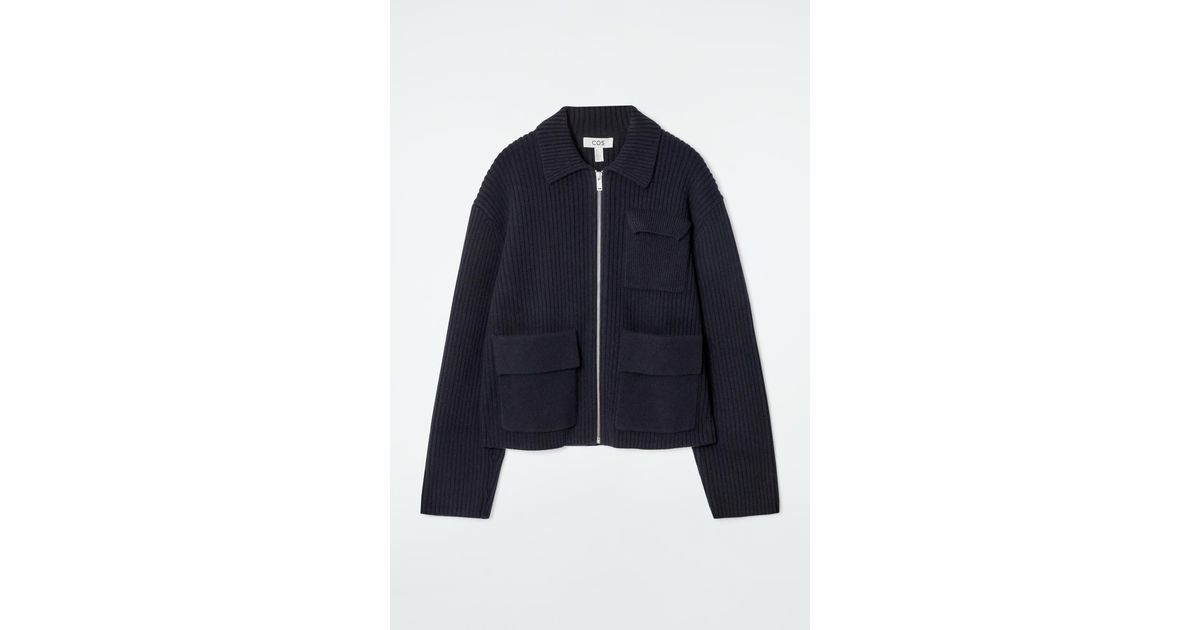 COS Ribbed Merino Wool Utility Jacket in Blue | Lyst