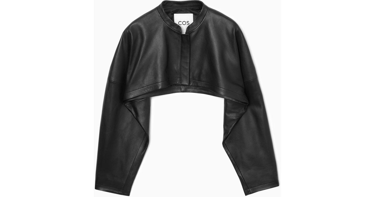 COS Leather Hybrid Bolero Jacket in Black | Lyst