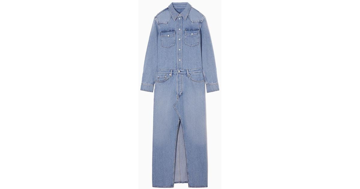 cos denim maxi dress OVERSIZED DENIM SHIRT DRESS - INDIGO