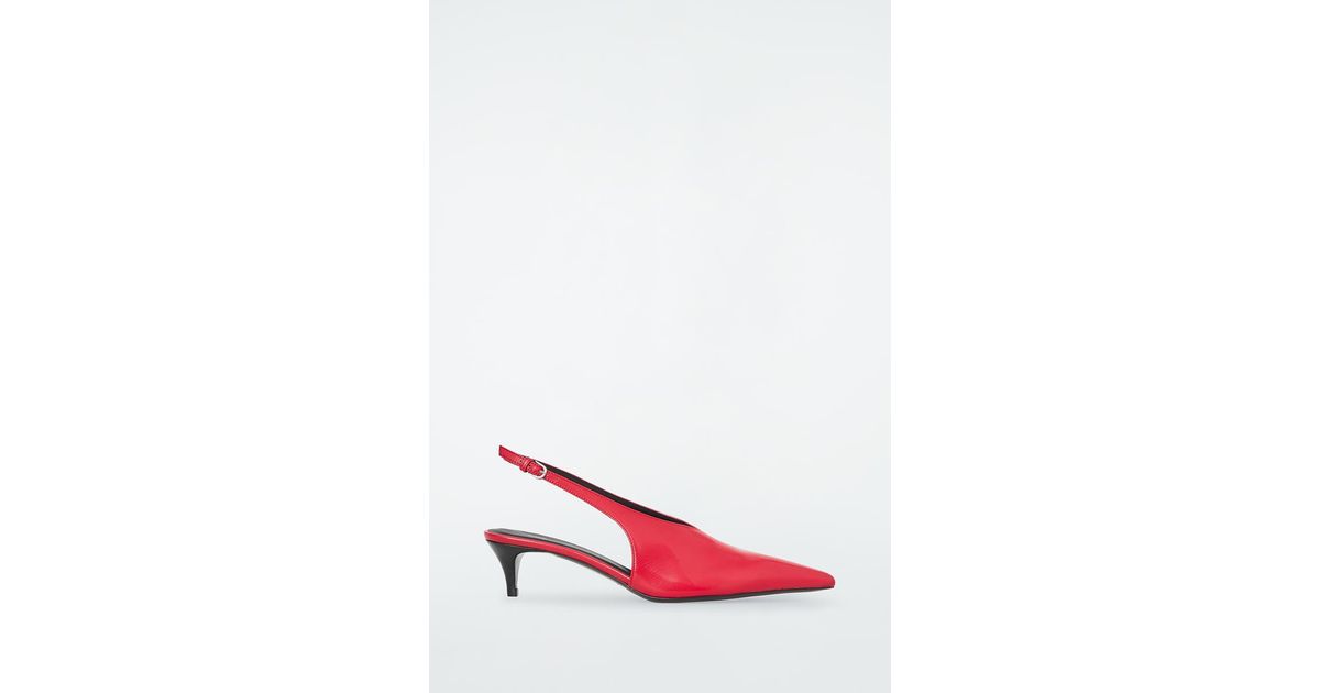 COS Spitze Kitten-Heels Aus Leder Mit Slingback-Riemen in Rot