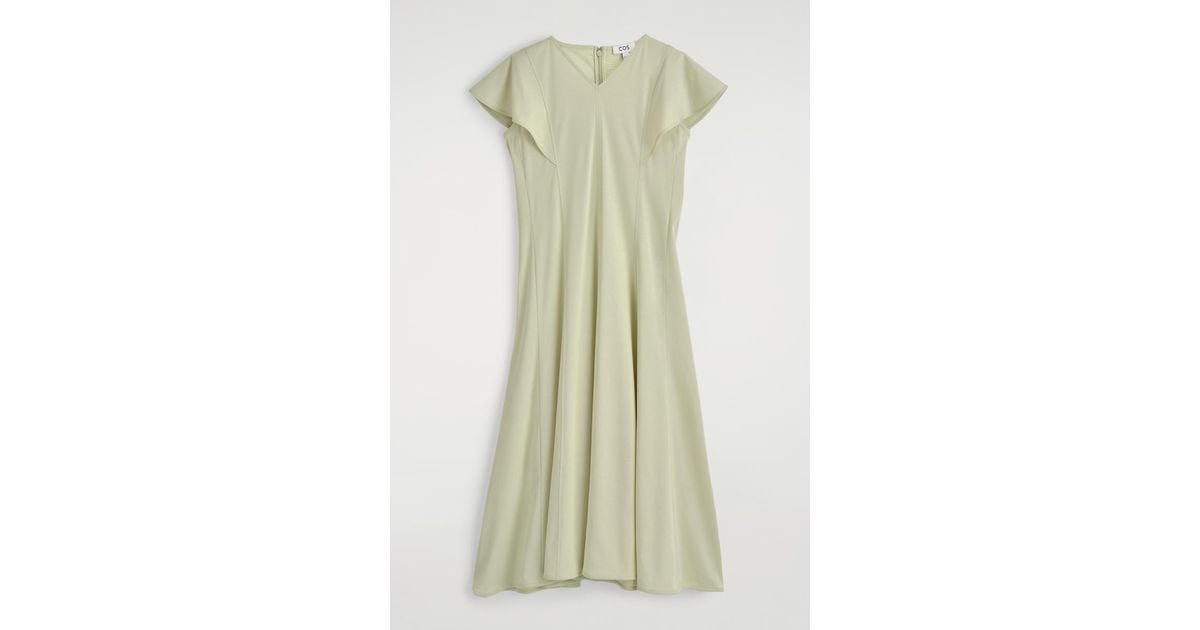 COS Petal-Sleeve Cotton Midi Dress in Green | Lyst