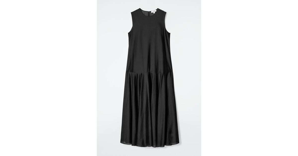 cos sheer maxi dress POLKA-DOT SHEER-PANEL MAXI DRESS - BLACK