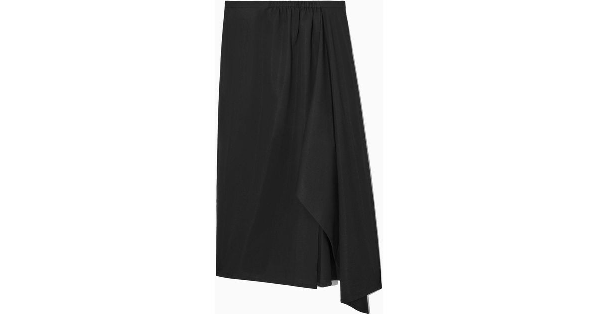 COS Asymmetric Midi Wrap Skirt in Black | Lyst