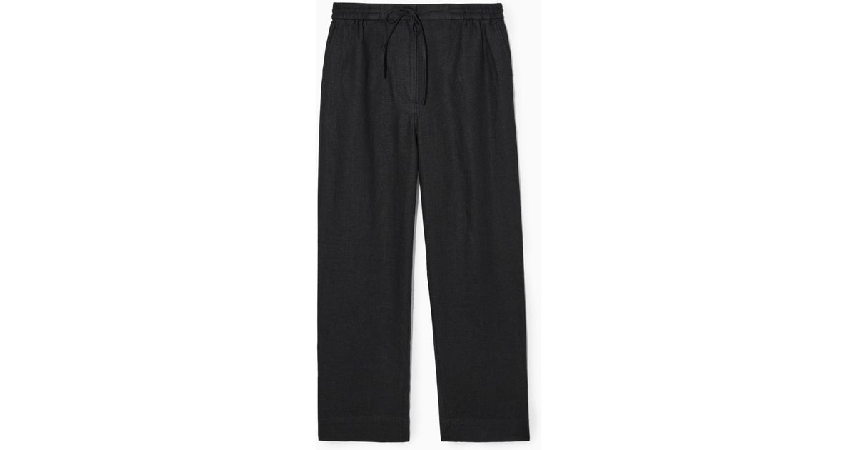 COS Barrel-leg Linen Pants in Black | Lyst