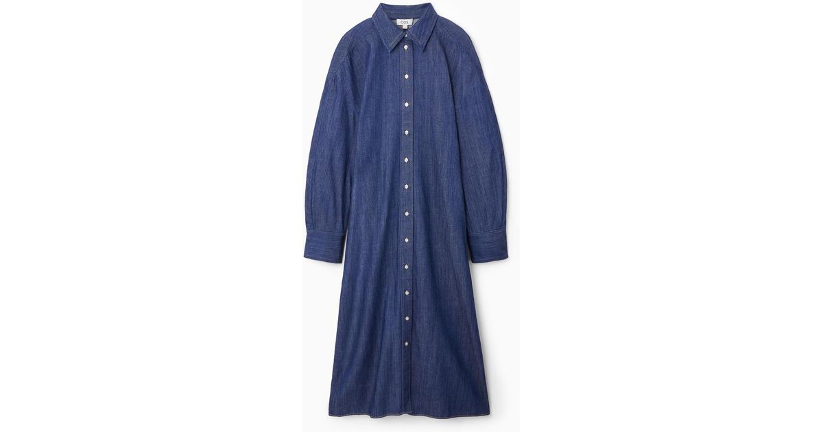 cos rounded denim shirt dress OPEN-COLLAR DENIM SHIRT DRESS - BEIGE
