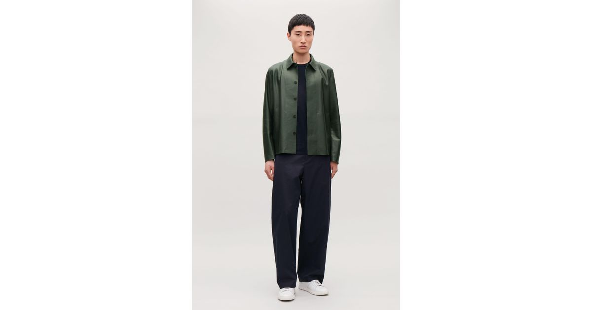 Cos Green Leather Jacket For Men