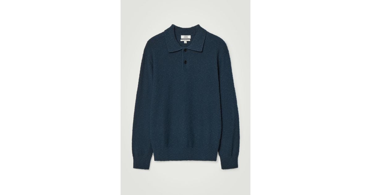 COS Bouclé-knit Long-sleeved Polo Shirt in Blue for Men | Lyst