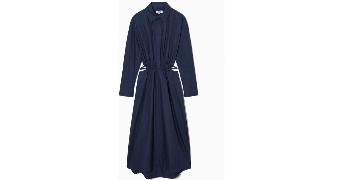 COS Cutout-waist Midi Shirt Dress in Blue | Lyst