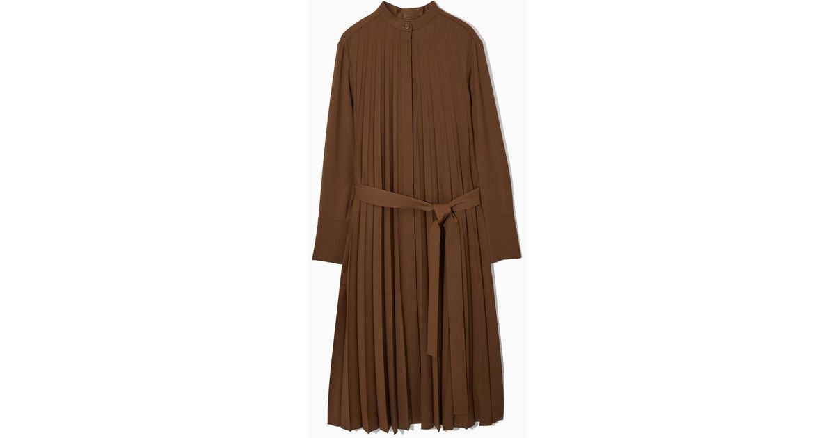 cos pleated wool-blend shirt dress COS COS PLEATED WOOL-BLEND SHIRT DRESS - NAVY - Dresses