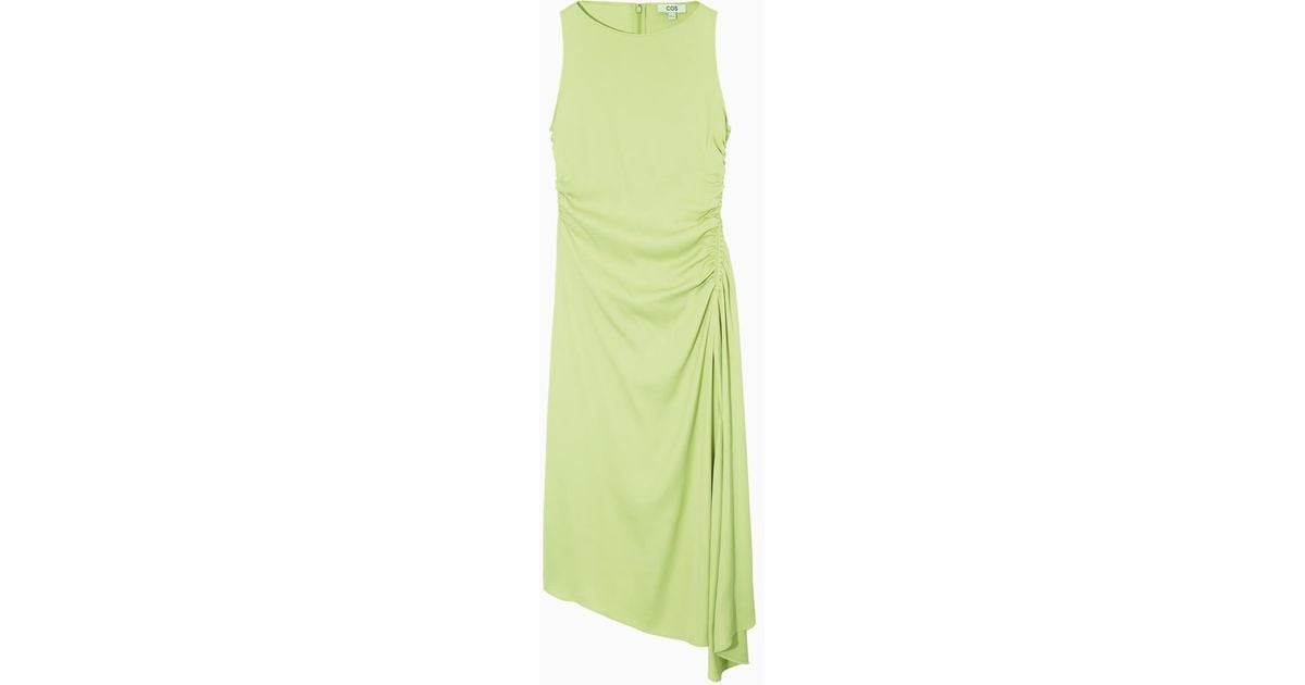 Chic Asymmetric Light Green Satin Midi Dress