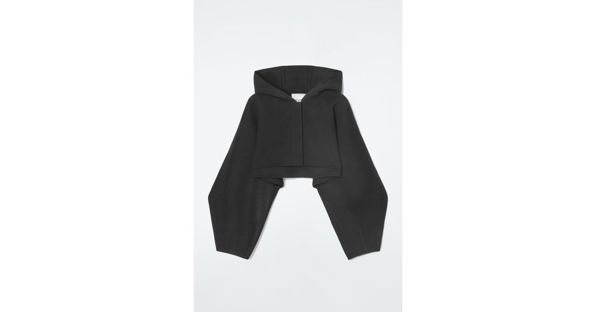 COS Cropped Double-faced Wool Hooded Jacket in Black | Lyst