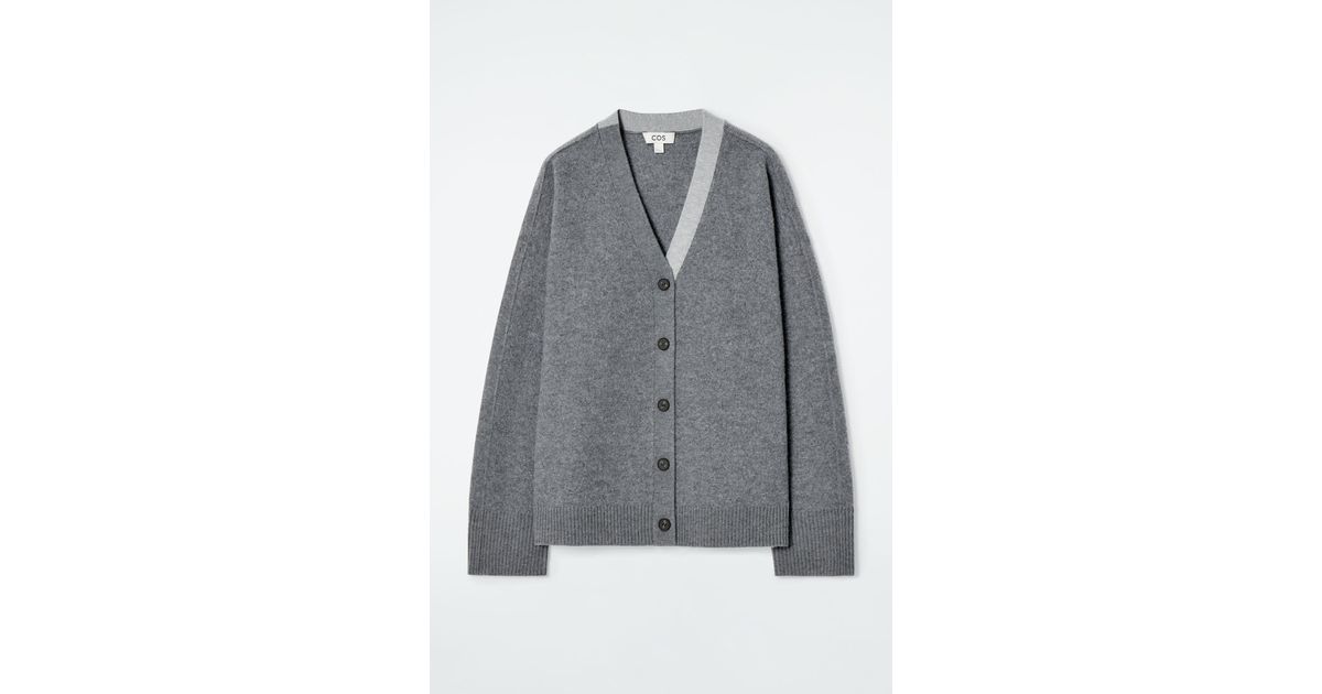 COLOUR-BLOCK WOOL V-NECK CARDIGAN - GREY
