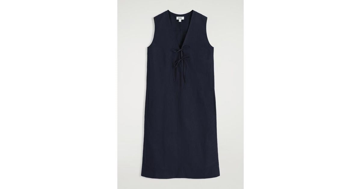 COS Linen-Blend Tie-Front Midi Dress in Blue | Lyst