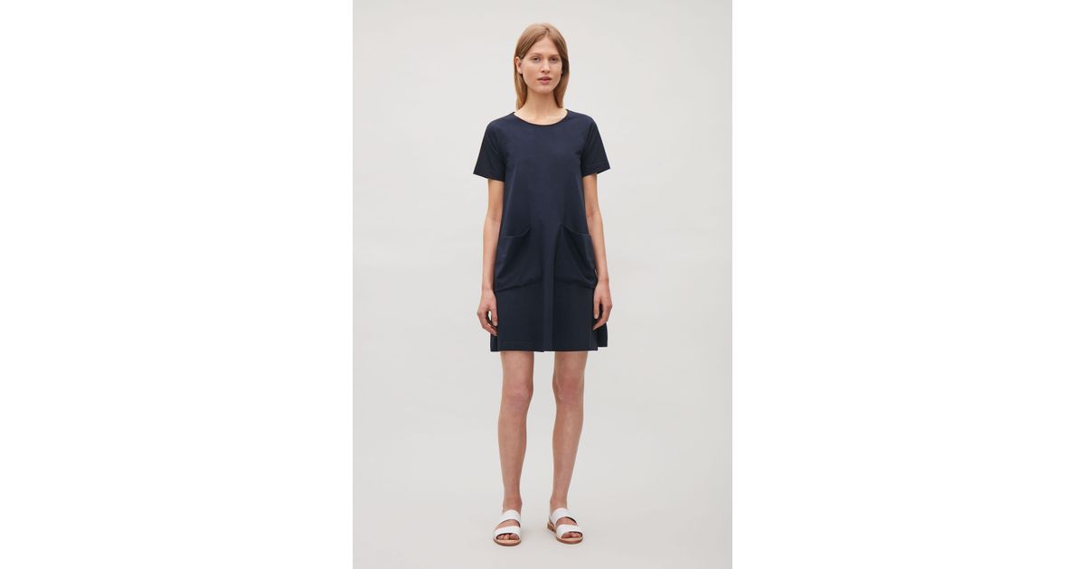 COS Cotton A-line Jersey Dress in Navy 