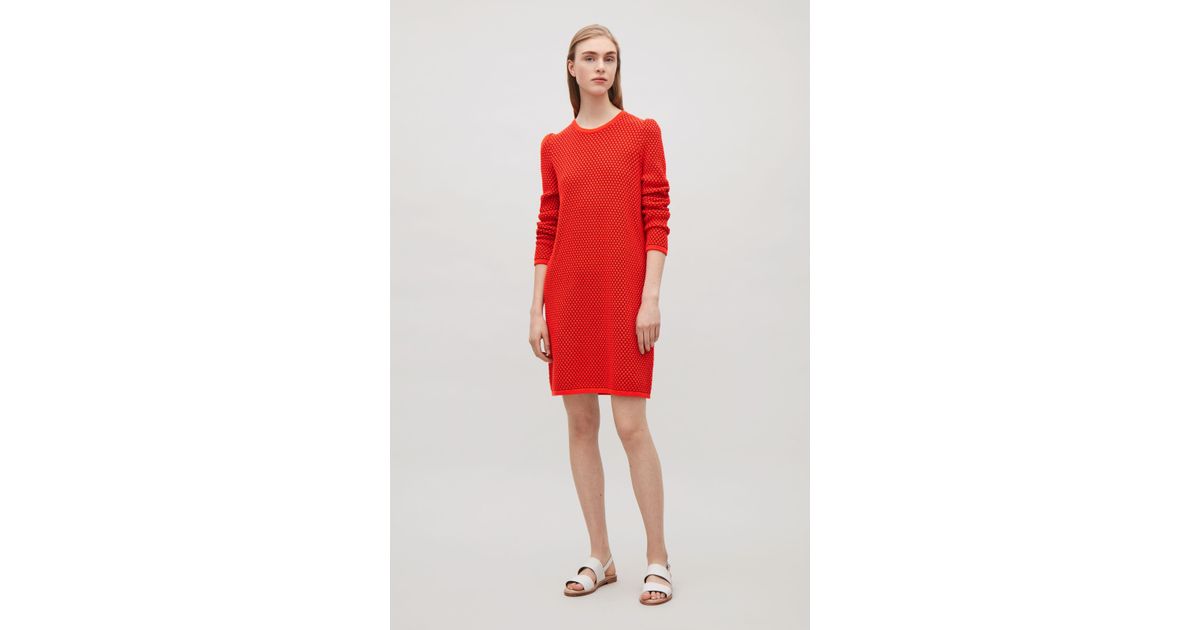 COS Cotton Raised Knit Dress in Red Lyst