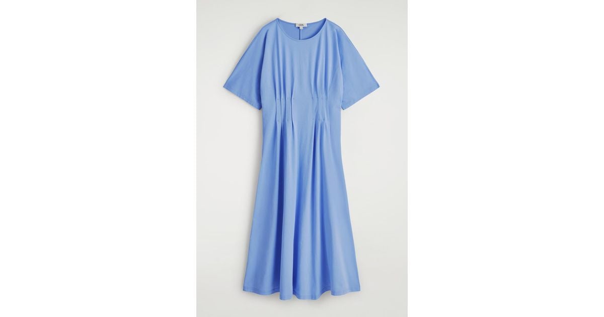 COS Pintucked Cotton Midi Dress in Blue | Lyst