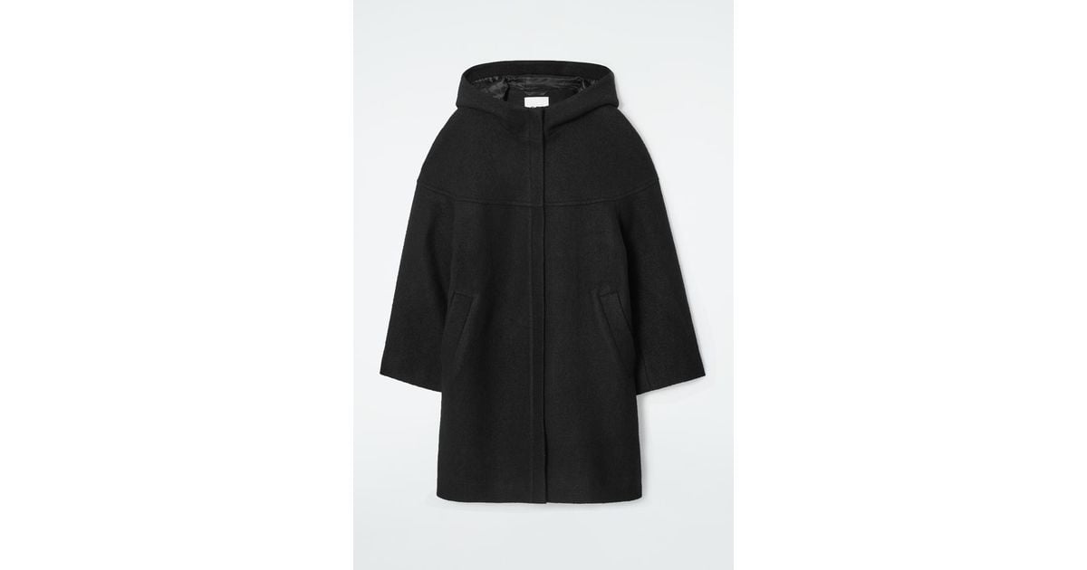 COS Hooded Boiled-wool Coat in Black | Lyst UK