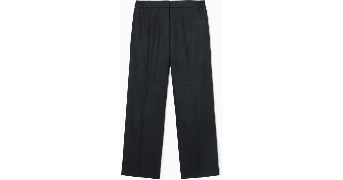 COS Wide-leg Tailored Linen Pants in Black | Lyst