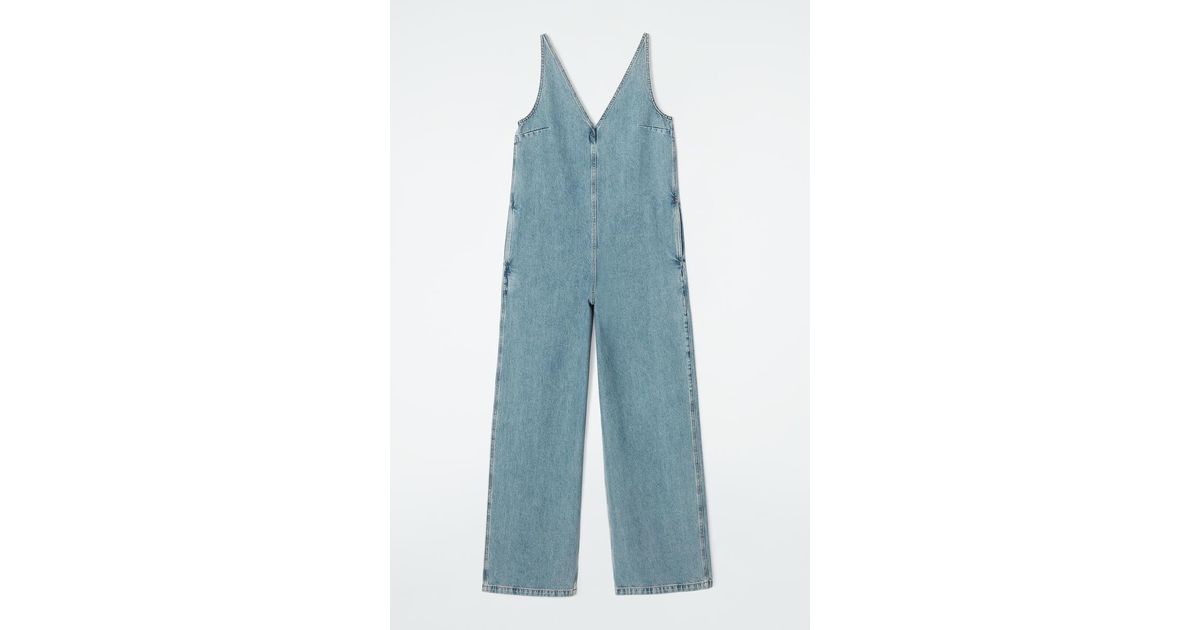 COS V-neck Denim Jumpsuit in Blue | Lyst