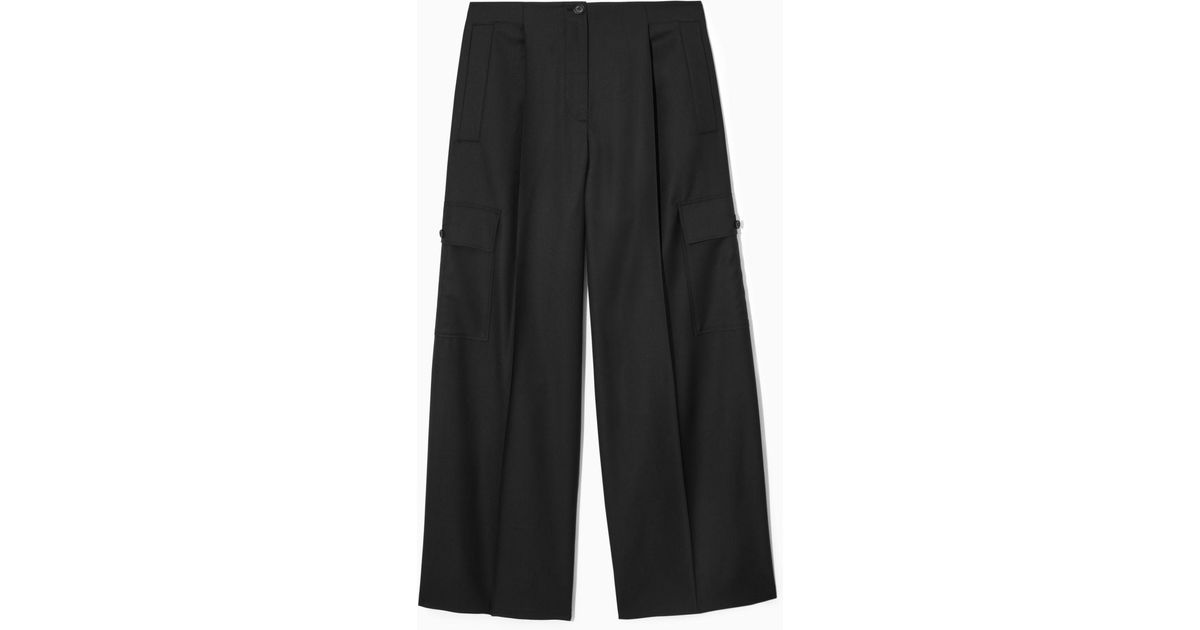 COS Wide-leg Wool Cargo Pants in Black | Lyst