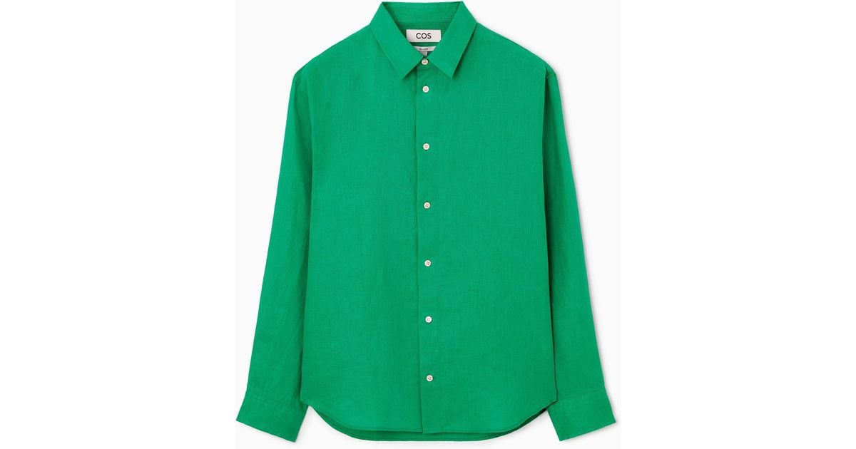 COS Linen Long sleeved Shirt in Green for Men Lyst UK
