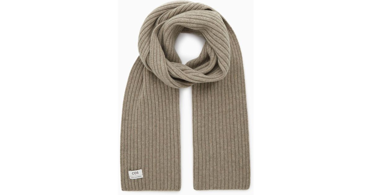 COS Chunky Ribbed-knit Pure Cashmere Scarf in Beige (Gray) | Lyst