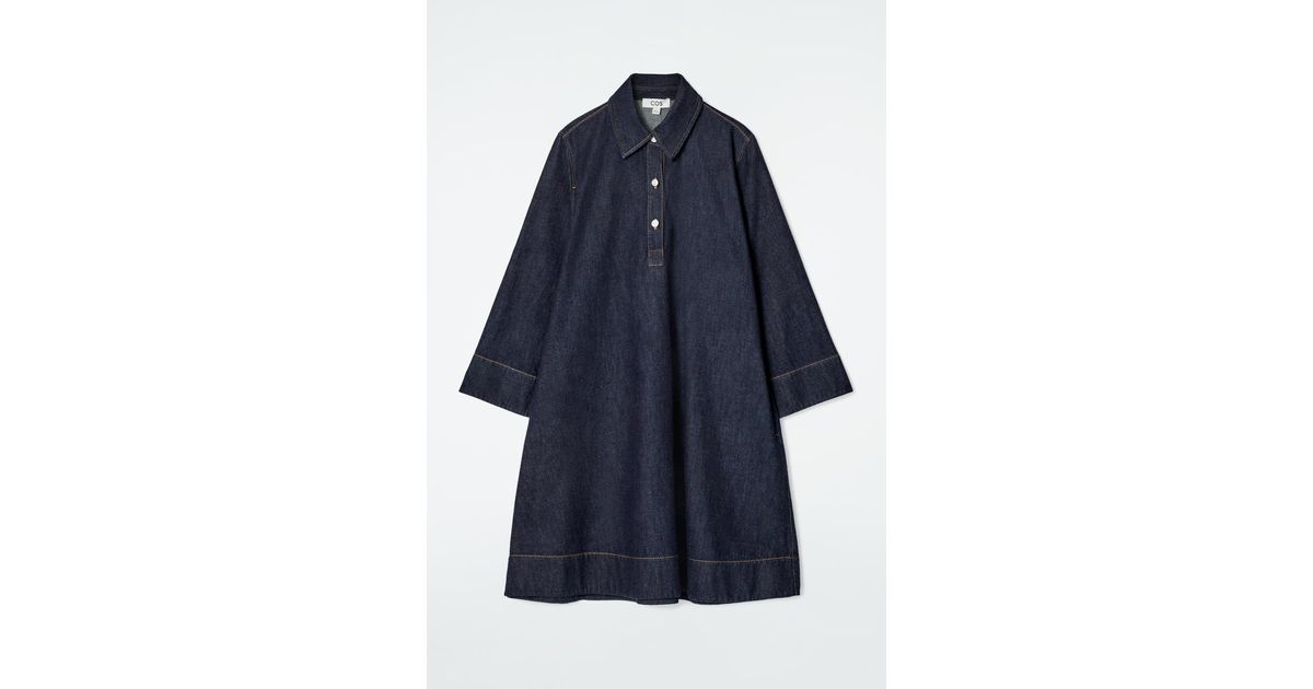 navy blue dress for baby girl A-LINE DENIM MINI SHIRT DRESS - DARK BLUE