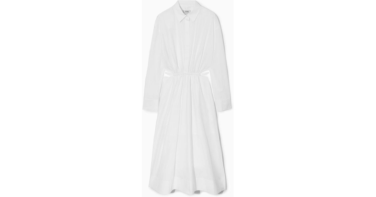 COS Cutout-waist Midi Shirt Dress in White | Lyst