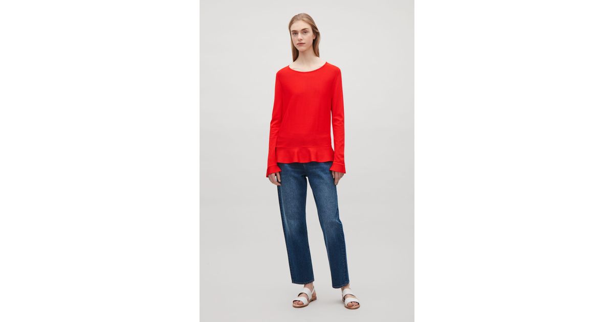 red fine knit jumper