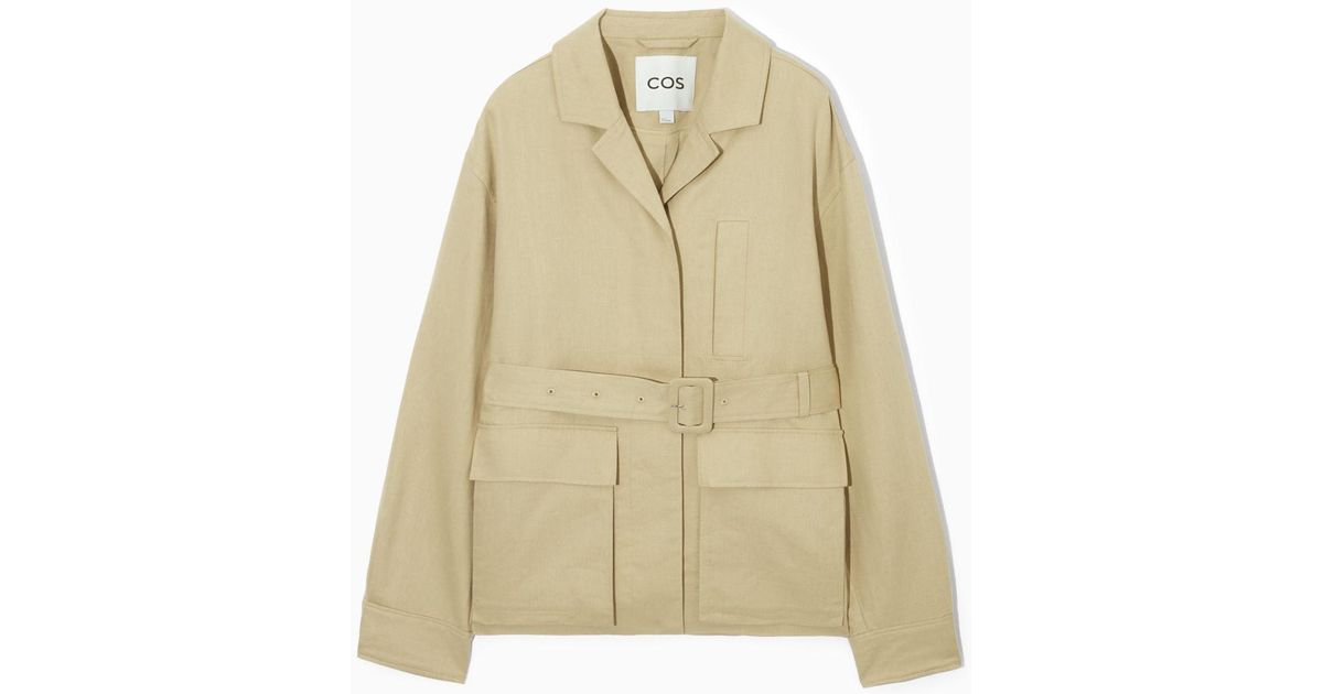 COS Belted Linen Utility Jacket in Natural Lyst