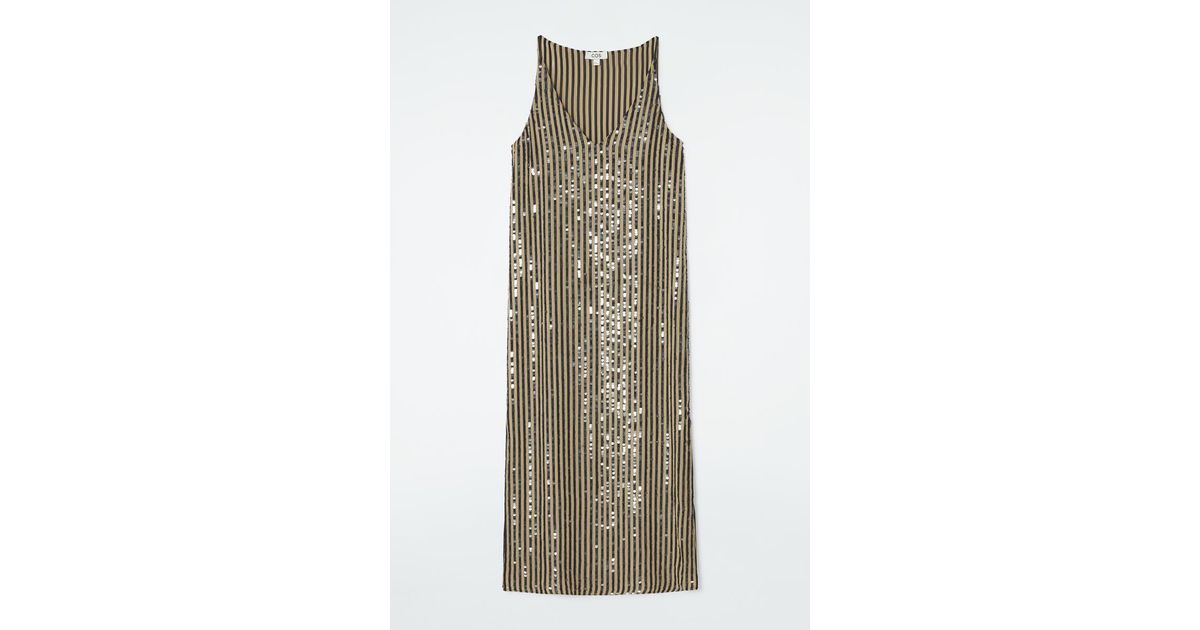 cos striped sequin dress COS Striped Sequinned Slip Dress