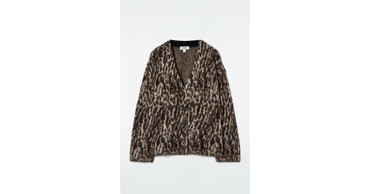 COS Leopard-jacquard Mohair-blend Cardigan in Brown | Lyst