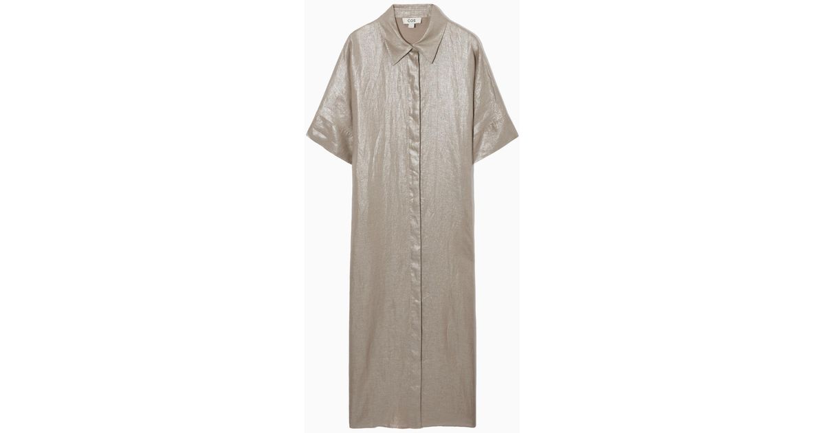 COS Metallic Linen Shirt Dress in Natural Lyst