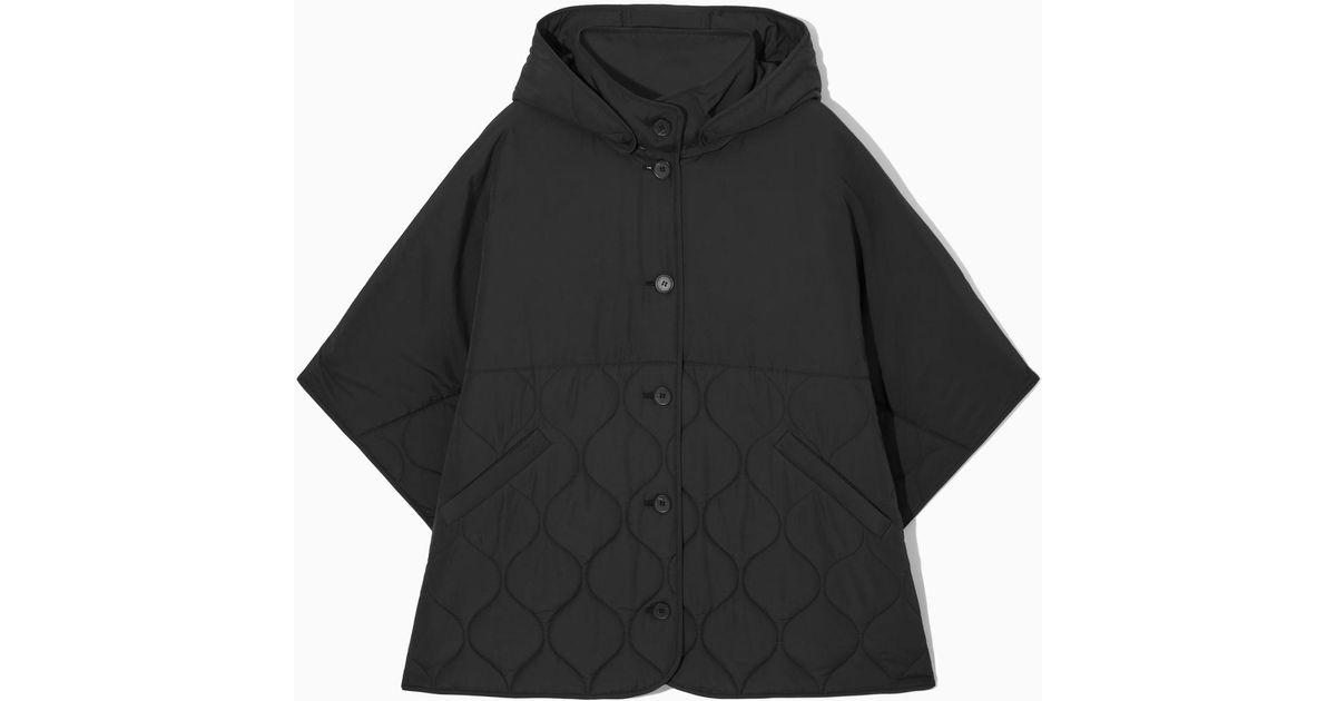 COS Short Padded Hooded Cape in BLACK | endource