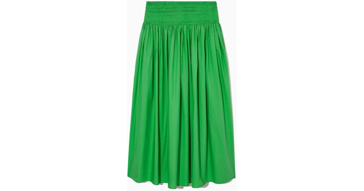 COS Smocked Midi Skirt in Green Lyst