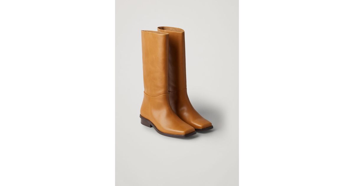 COS Square Toe Leather Boots in Orange 