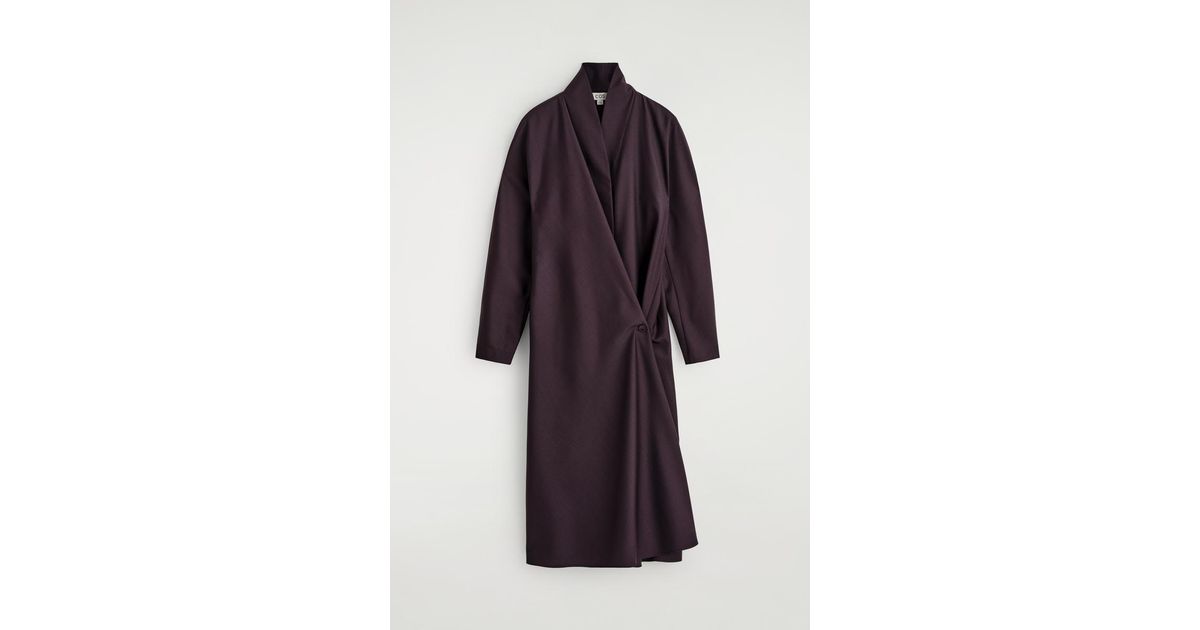 COS Shawl-Collar Wool Wrap Dress in Purple | Lyst