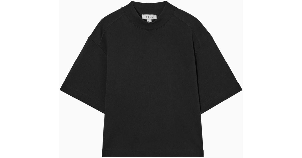 COS Cotton Boxy-fit Mock-neck T-shirt in Black | Lyst
