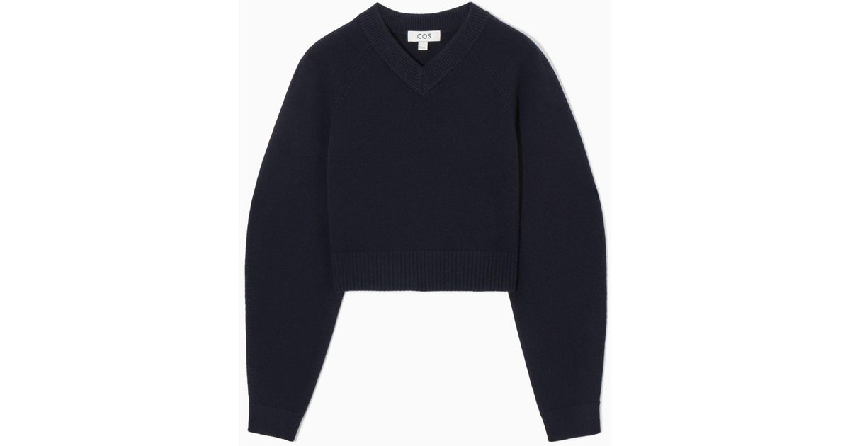 COS Cropped V-neck Wool Sweater in Blue | Lyst