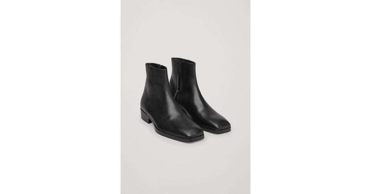 black leather ankle boots with zip