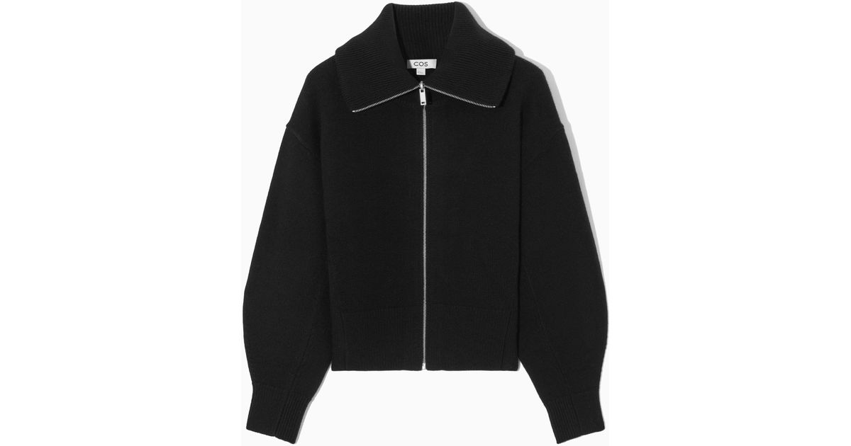 COS Waisted Knitted Wool Bomber Jacket in Black Lyst UK