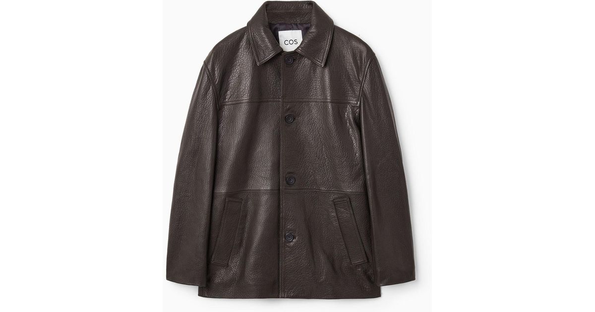 COS Collared Grained-leather Jacket in Black for Men | Lyst