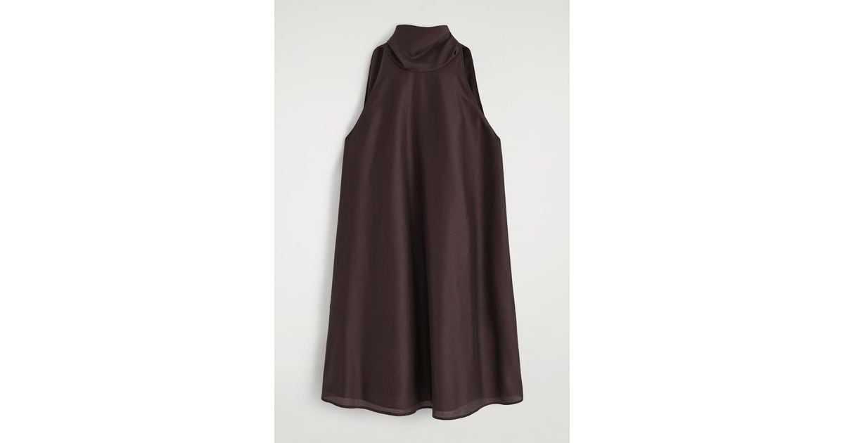 COS Fluid Halterneck Mini Dress in Brown | Lyst COS Fluid Halterneck Mini Dress in Brown | Lyst