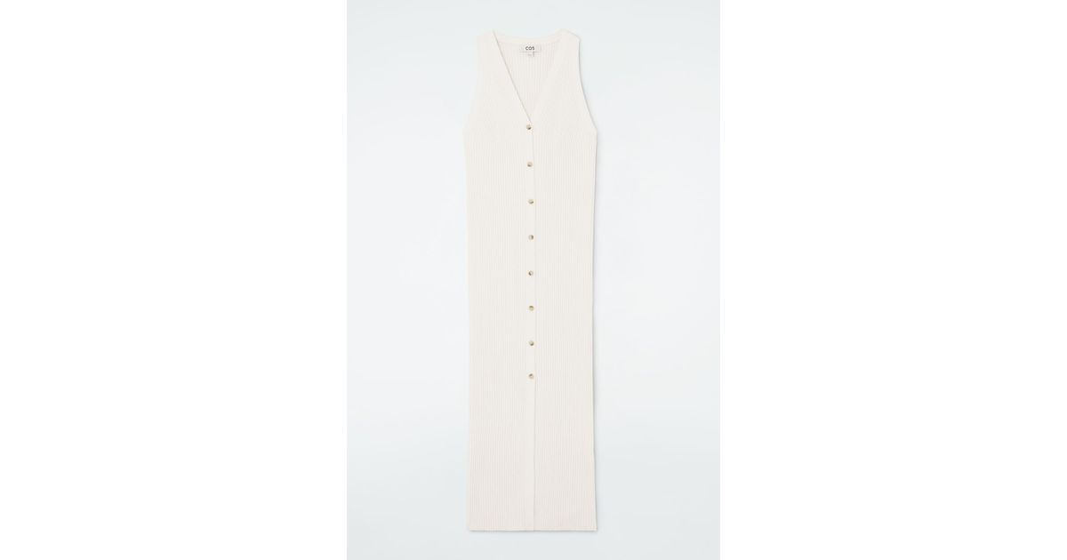 COS Buttoned Rib-knit Maxi Dress in White | Lyst