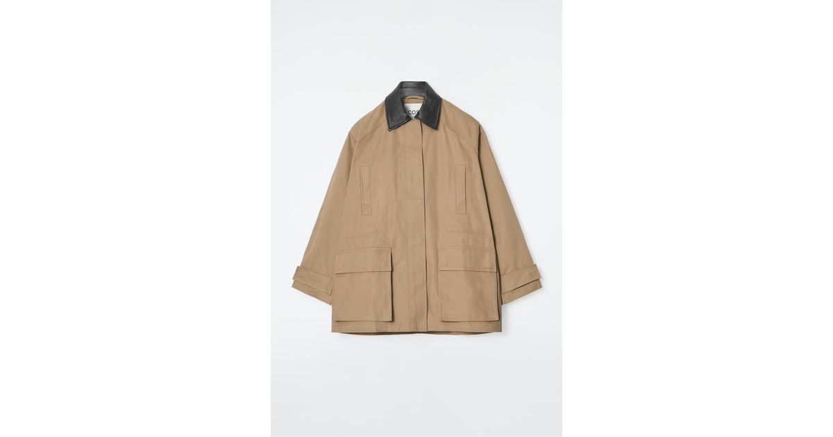 COS Leather-collar Field Jacket in Natural | Lyst