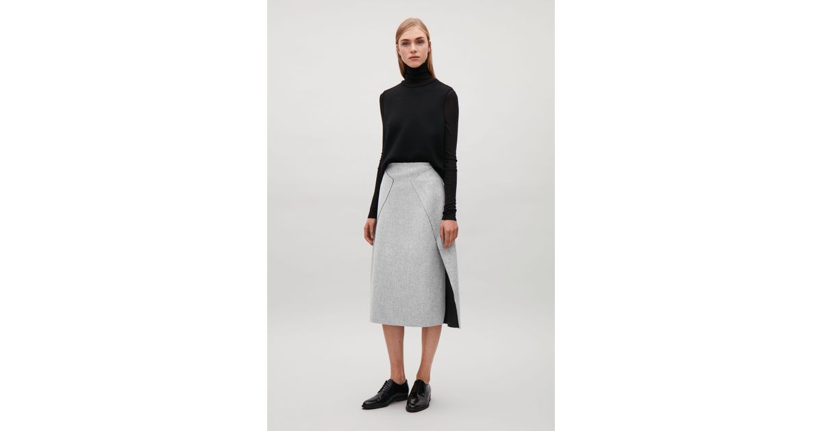 COS Wrap-front Wool Skirt in Gray | Lyst